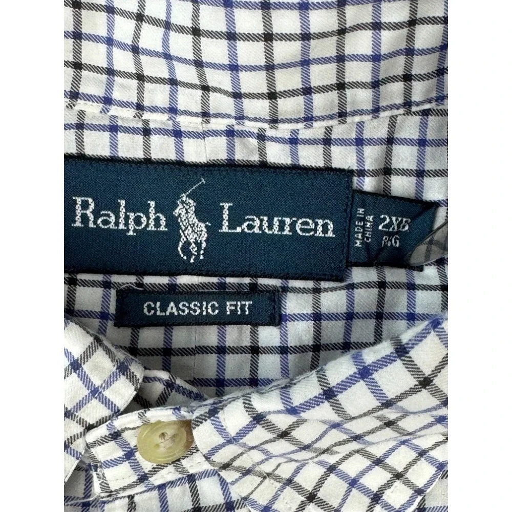 Polo Ralph Lauren Mens 2XB Big Classic Fit Cotton Tattersall Check Shirt Navy